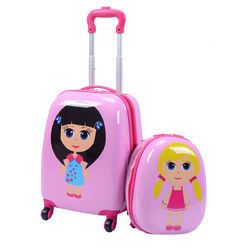 2 pcs 12" 16" Pink Kids Girls Suitcase Backpack Luggage Set