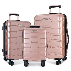 Luggage Sets ABS+PC Hardshell 3pcs Clearance Luggage Hardside Lightweight Durable Suitcase sets Spinner Wheels Suitcase with TSA Lock (20/24/28), Rose