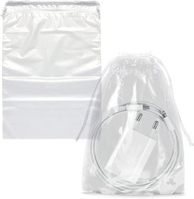 PUREVACY Travel Shoe Bags 6" x 10". Pack of 100 Clear Plastic 2 mil Pouches with Drawstring Closures for Packing and Storing. Waterproof Portable Stor