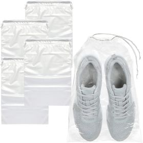 PUREVACY Travel Shoe Bags 10" x 14". Pack of 50 Clear Plastic 2 mil Pouches with Drawstring Closures for Packing and Storing. Waterproof Portable Stor