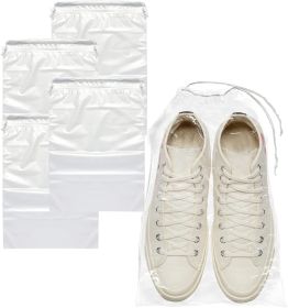 Travel Shoe Bags 12" x 16.5". Pack of 100 Clear Plastic 2 mil Pouches with Drawstring Closures for Packing; Storing. Waterproof Portable Storage for S