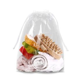 Clear Plastic Drawstring Bags 8" x 10"; Pack of 50 Clear Bags for Gifts 2 Mil Polyethylene Drawstring Gift Bags; Water-Resistant Plastic Shoe Bags 8x1