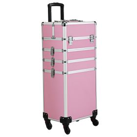 4-in-1 Makeup Travel Case with 360¬∞ Rolling Wheels, Locks, Keys and Adjustable Dividers, Pink XH