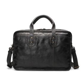 Large Capacity Multifunctional Vintage Leather Men's Briefcase (Color: Black)