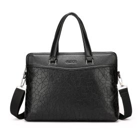 Leather Men's Business Portable Document Computer Shoulder Messenger Bag (Option: Black-Stone pattern)