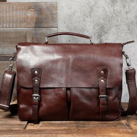 Men's First Layer Cowhide Briefcase Leather Handbag (Color: Coffee)