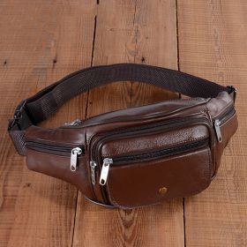 Men's Leather Multifunctional Casual Outdoor Large-capacity Diagonal Waist Bag (Color: Brown)