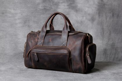 Leather Big Travel Bag Men'S And Women'S European And American Retro Hand Luggage Bag (Color: Coffee)