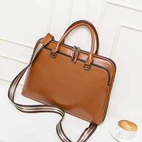 New Style Cowhide Lady Briefcase Large Capacity Business Handbag A4 Document Bag Computer Bag (Color: Brown)