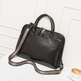 New Style Cowhide Lady Briefcase Large Capacity Business Handbag A4 Document Bag Computer Bag (Color: Black)