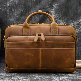 Vintage Men's Briefcase Genuine Leather Business Commuter Bag Crazy Horse Leather (Color: Brown)