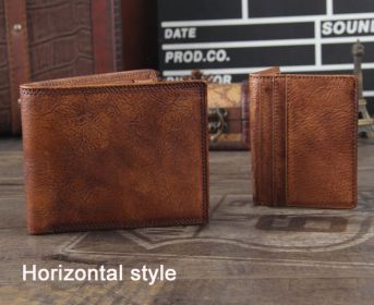 Whistleblower Wrinkled First Layer Cowhide Hand Dyed Short Wallet Retro Fashion (Option: Brown-Horizontal)