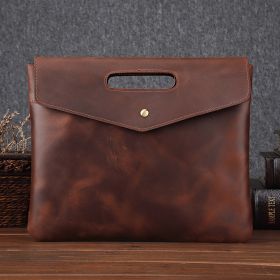 Genuine Leather Men's Briefcase Vintage Business (Color: Brown)