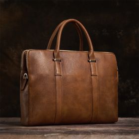 Vintage Vegetable Tanned Leather Men's First Layer Cowhide Casual Business Handbag (Color: Brown)