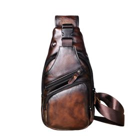 Men's Simple Top Layer Cowhide Chest Bag (Option: Dark coffee black)