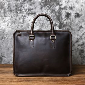 Vintage Casual Crazy Horse Leather Handmade Men's Leather Handbag (Option: Dark brown-M)