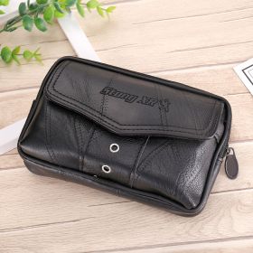 Men's Leather Belt Waist Bag With Large Capacity (Option: Black-Horizontal payment)