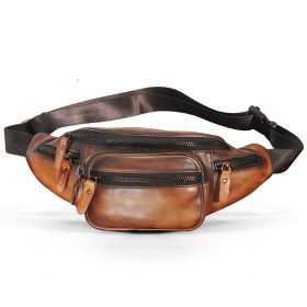 Leather Shoulder Messenger Bag Retro Large Capacity (Option: Caramel color)