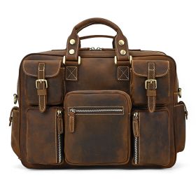 Horse Leather Men's Shoulder Bag Leather Laptop Men's Briefcase Portable (Option: Dark brown)