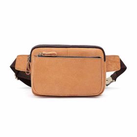 Men Waist Bag Pack Casual Functional Money Phone Belt Bag Male Unisex Sling Bag For Belt Leather Hip Bag Chest Phone Purse (Color: Brown)