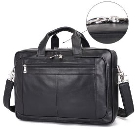 Vintage Leather Men's Crazy Horse Leather Handbag Large Business (Color: Black)