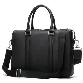 Men's Simple Solid Color Leather Briefcase (Color: Black)