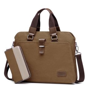 Men's Business Casual Oxford Cloth Handheld One Shoulder Canvas Briefcase (Option: Coffee-L with handbag)