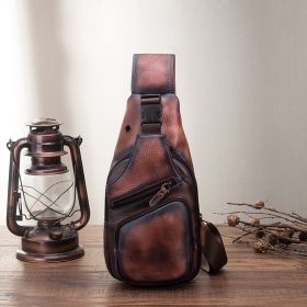 Men's Simple Top Layer Cowhide Chest Bag (Option: Brown mixed)