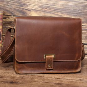 Retro Crazy Horse Leather Men's Shoulder Messenger Bag (Option: Brown-Horizontal)