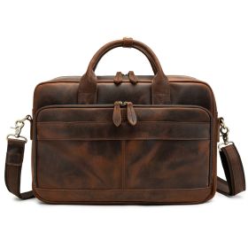 Horse Leather Men's Shoulder Bag Leather Laptop Men's Briefcase Portable (Option: Cowhide dark brown)