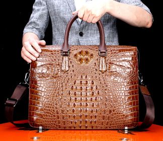 Pattern Briefcase Men's Business Men's Bag Handbag Genuine Leather (Option: Horizontal brown)