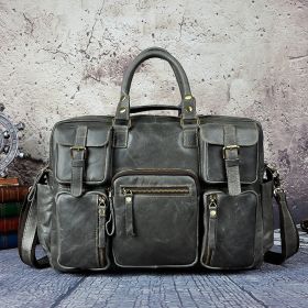 First Layer Cowhide Men's 16-inch Large-capacity Briefcase (Option: Dark Grey-16inch)