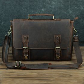 Retro First Layer Cowhide One-shoulder Messenger Bag (Option: Dark brown)