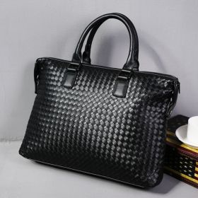 Men's Bag Leather Large Briefcase Hand Woven Luxury Handbags Business Tote Bags For Men High Quality Laptop Handbags (Color: Black)