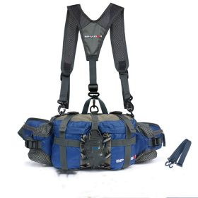 Tactics Waist Bag Men Women Multifunction Waterproof Shoulder Bag Outdoor Camping Hiking Riding Travel Sport Kettle Backpack Bag (Color: Dark Blue)