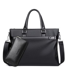 Large Capacity Business Handbag Men's Soft Leather Briefcase (Option: Large black plus hand bag)