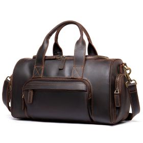 New Leather Handmade Retro Leather Men's Hand Luggage Bag Large Capacity (Color: Dark coffee)