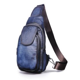 Men's Simple Retro First Layer Cowhide Messenger Bag (Color: Blue)