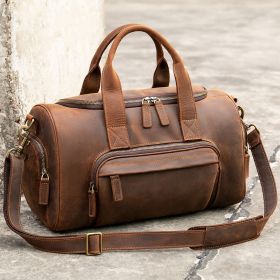 New Leather Handmade Retro Leather Men's Hand Luggage Bag Large Capacity (Color: Coffee)