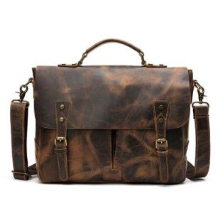 Leather Portable Mens Briefcase Satchel (Option: Light Brown Crazy Horse)