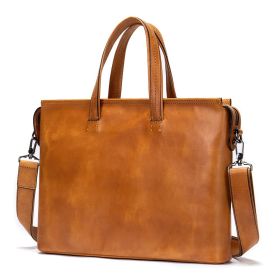 Men's Briefcase Business Casual First Layer Leather 14 Inch Portable (Color: Brown)