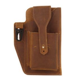 Leather Phone Bag Men's Leather Belt Pockets (Color: Brown)