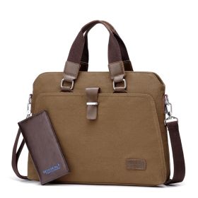 Men's Business Casual Oxford Cloth Handheld One Shoulder Canvas Briefcase (Option: Coffee-L with wallet)