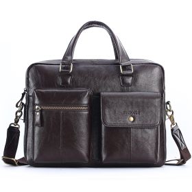 Men's Genuine Leather Briefcase Top Layer Cowhide Messenger Bag (Color: Coffee)