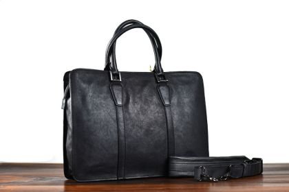 New Men's Handbag Vegetable Tanned Leather Retro Horizontal (Color: Black)