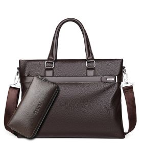 Large Capacity Business Handbag Men's Soft Leather Briefcase (Option: Large Brown Plus Hand Bag)