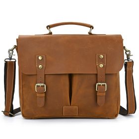 Men's Crazy Horse Leather Crossbody Bag Top Layer Cowhide (Color: Brown)