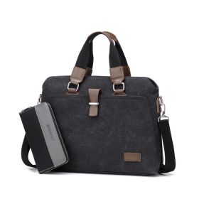 Men's Business Casual Oxford Cloth Handheld One Shoulder Canvas Briefcase (Option: Black-M with handbag)