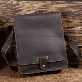 Retro Crazy Horse Leather Men's Shoulder Messenger Bag (Option: Dark brown-Vertical)