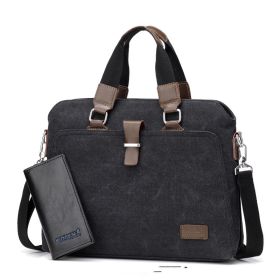 Men's Business Casual Oxford Cloth Handheld One Shoulder Canvas Briefcase (Option: Black-L with wallet)